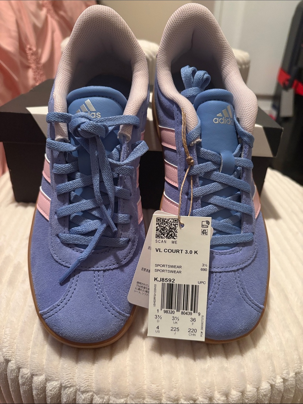 adidas Kids VL Court 3.0 - Lavender with Pink Stripes